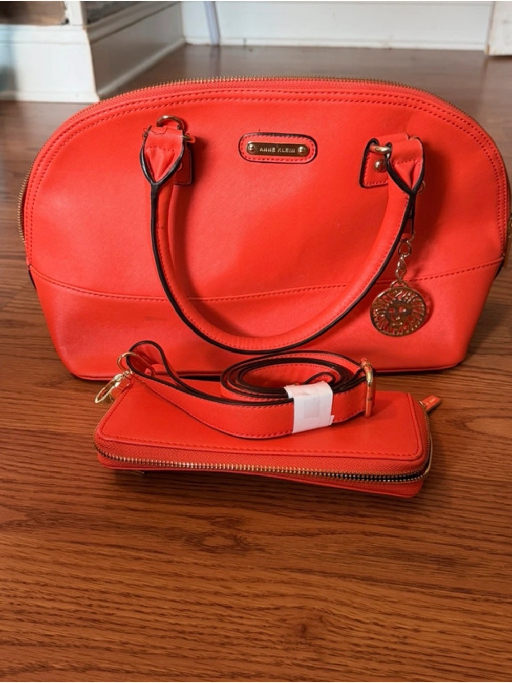Anne Klein Bright Orange Dome Satchel with Matching Wallet